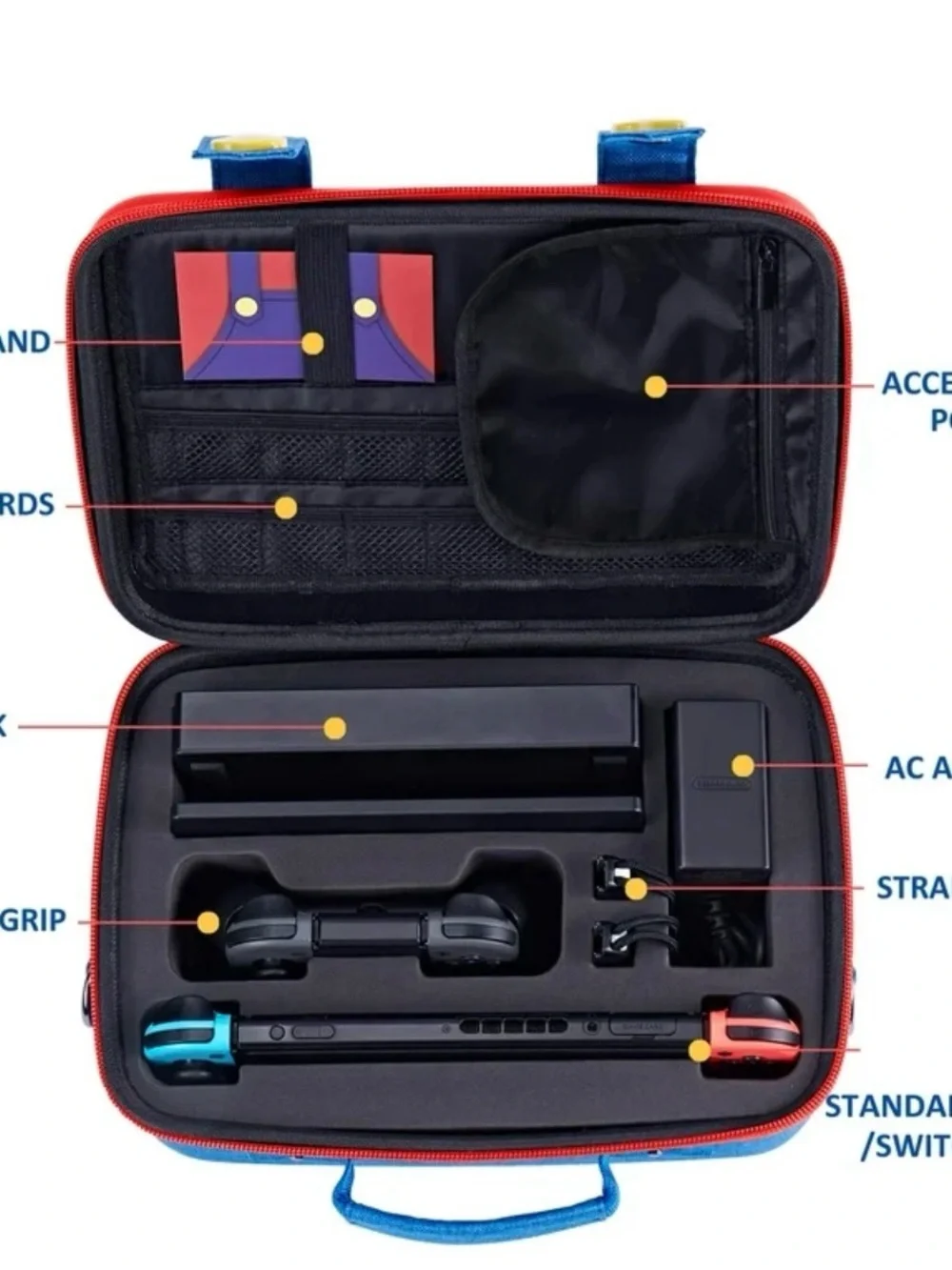 Nintendo Red and Blue Carry Case with Yellow Accents